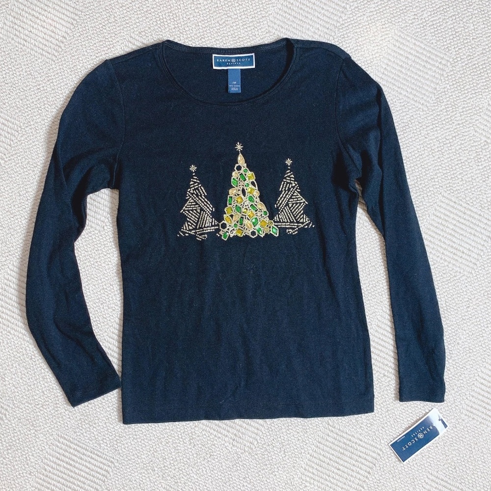 NEW Karen Scott Embellished Christmas Tree Top S